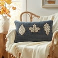 thumbnail image 4 of Way to Celebrate 14" x 22" Blue Embroidered Leaves Oblong Decorative Pillow, 4 of 5