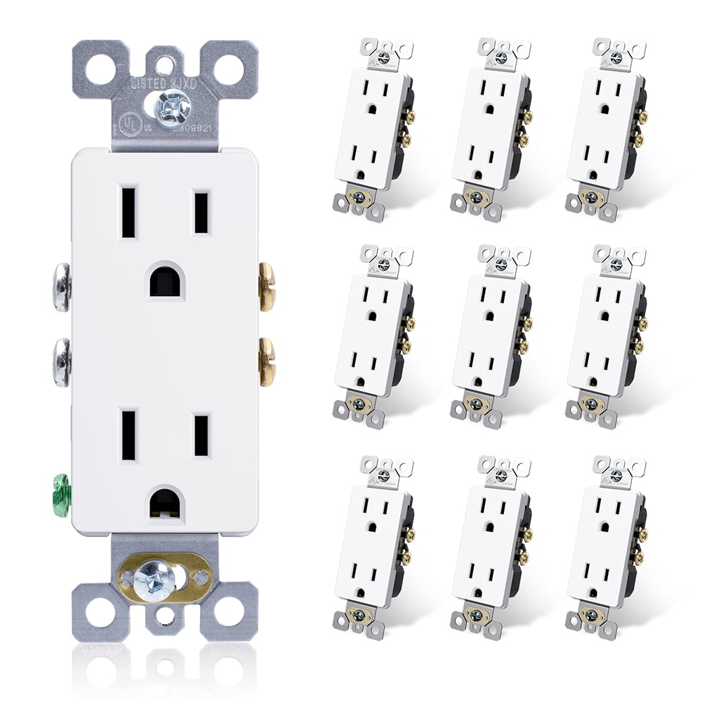 ELEGRP Decora 15 Amp 125V Residential Grade Self Grounding Duplex Receptacle  Outlet, White (10-Pack)