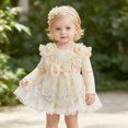 thumbnail image 6 of KPOPLK Baby Girl Floral Tulle Princess Dress Long Sleeve Cute Tutu Skirts Romper with Lace Headband for 3 6 9 12 18 Months(Beige,3-6 Months), 6 of 8