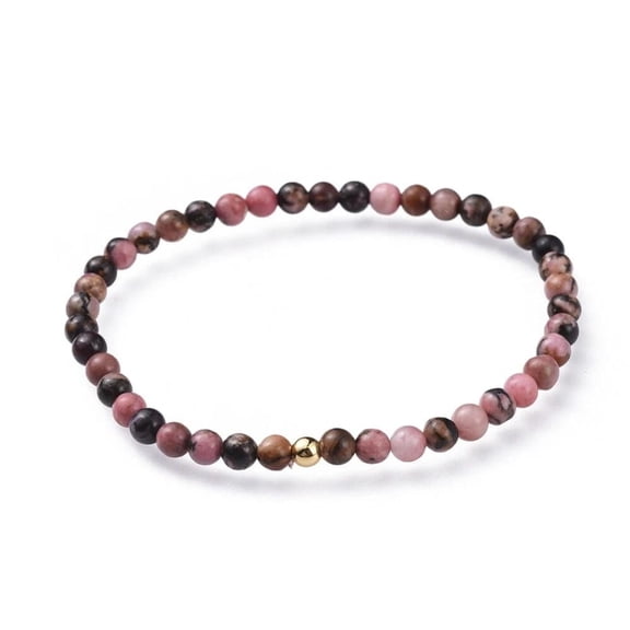 Natural Mixed Rhodonite Gemstone Stretch Bracelet Beads Round Gold Adjustable Stretch T51