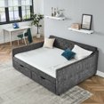 thumbnail image 7 of Queen Size  Daybed,Sofa Bed with Twin Size Trundle,Wood Bed Frame with Waved Shape Arms,Upholstered Tufted Sofa Bed for Kids/Guest Bedroom,Grey, 7 of 7