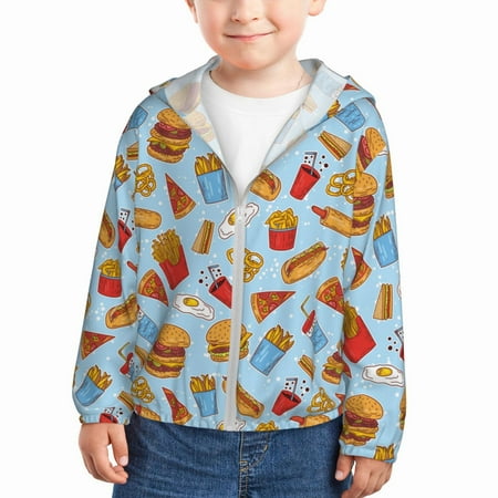 

Sun Hoodie for Kids Cute Food Egg Burger Fries Long Sleeve Swim Fishing Shirts Sun Protection Zip Up Jacket Clothing Athletic Hoodie