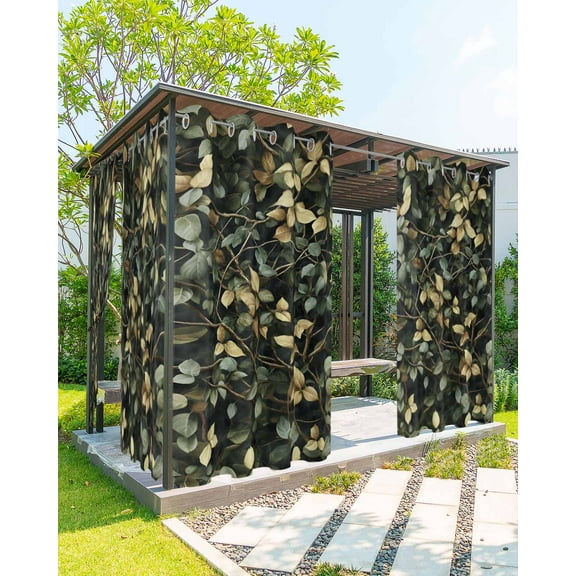 nqOlkjepod Outdoor Curtains for Patio Waterproof, Branches Green Leaves Outdoor Privacy Panels Grommet, Vintage Botanical Forest Blackout Outside Curtains for Porch/Cabana/Pergola 54"x108", 1 Panel