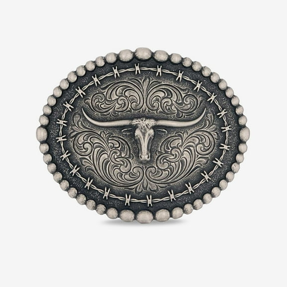Montana Silversmiths Men's Rustic Barbed Longhorn Buckle A972S