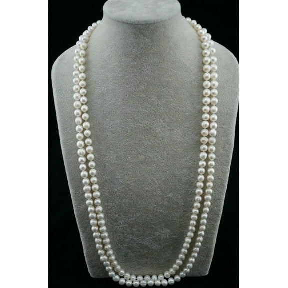 EOEMY Natural Pearl 46" Round 7-8mm White Freshwater Pearl Long Necklace