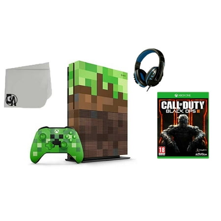 Pre-Owned 23C-00001 Xbox One S Minecraft Limited Edition 1TB Gaming Console with Call of Duty- Black Ops III BOLT AXTION Bundle (Refurbished: Like New)