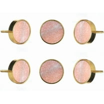Perilla Home Set of 6 Swirl Stone Door Knobs - Decorative Door Knobs Handle with Brass Shell Elegant Addition for Cupboard Drawer Dresser Bedroom Kitchen Cabinet Wardrobe (Pink)