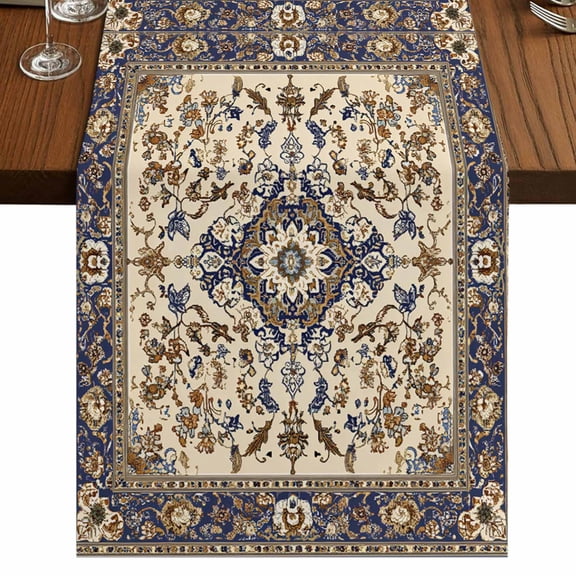 Boho Southwestern 72 Inch Table Runner, Vintage Geometric Ethnic Blue Brown Farmhouse Dresser Scarf Cotton & Linen Tablerunner for Dining/Kitchen Island/Holiday Party Décor 13" x 72"