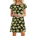thumbnail image 2 of Summer Dress Saving! Women Casual Mini Dresses Ruffle Short Sleeve Cute Round Neck Flowy Dress with Pockets Yellow M, 2 of 5