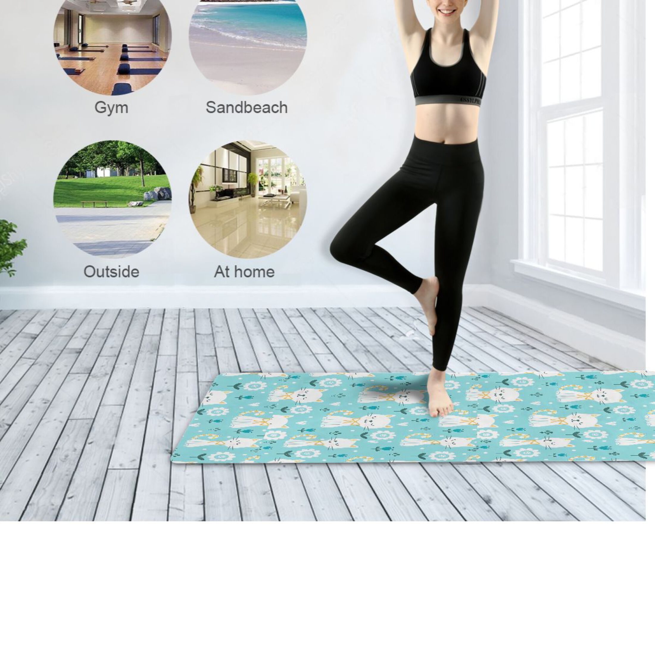 BZSMCE Yoga Mat Women Fitness Mat Flower White Cat Pattern