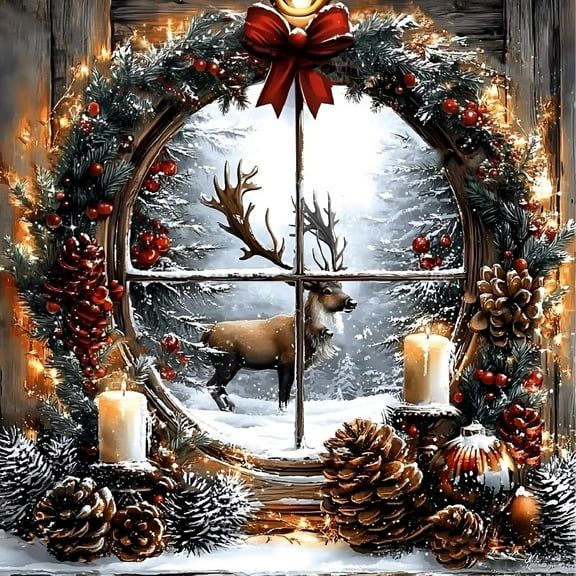 Christmas Diamond Art Kits for Adults Beginners, 5D DIY Full Round Drill Xmas Deer Diamond Painting Kits for Home Decor 12 X 12 inch