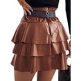 thumbnail image 4 of Smilkoo Sexy Women Faux Leather Elastic Waist High Rise 1/2 Zip Ruffle Hem Solid Color Sexy Cake Skirt, 4 of 4