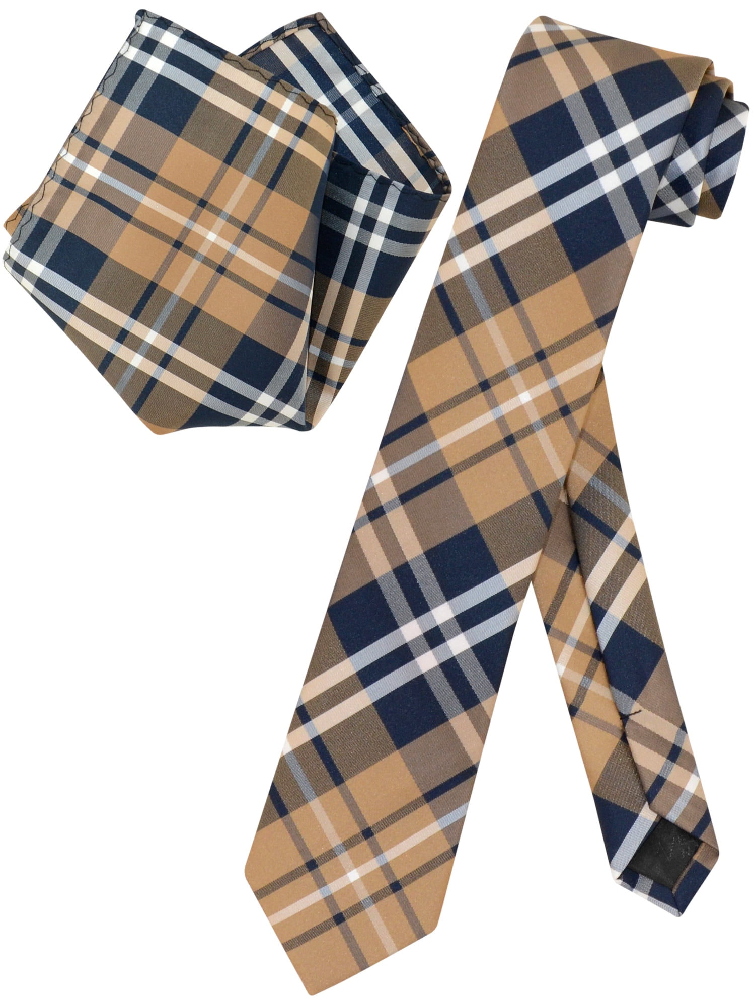 New Men's Vesuvio Napoli plaid checkered Neck Tie Necktie & hankie set gray 
