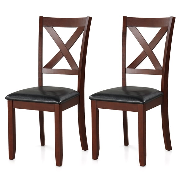 Giantex 2 PCS Wooden Dining Chairs w/Cushioned Seat & Rubber Wood Legs, Vintage Style Kitchen Side Chairs