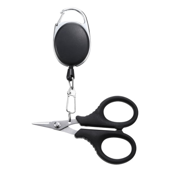 Uxcell Fishing Scissors Stainless Steel Non-Slip Braided Serrated Edge Scissor with Retractor, Black