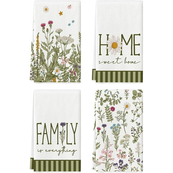 Flower Family Home Spring Kitchen Towels Dish Towels, 18x26 Inch Seasonal Decoration Hand Towels Set of 4