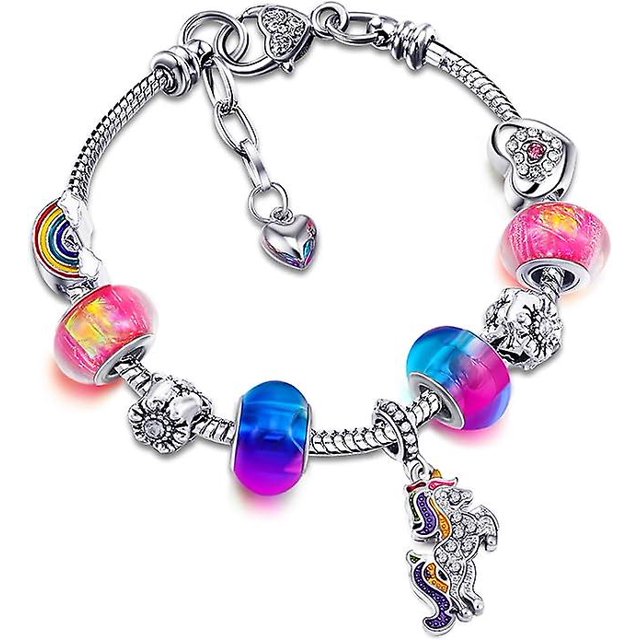 Pulsera con dijes de cristal brillante de unicornio TANGJMXG con caja de regalo para niña