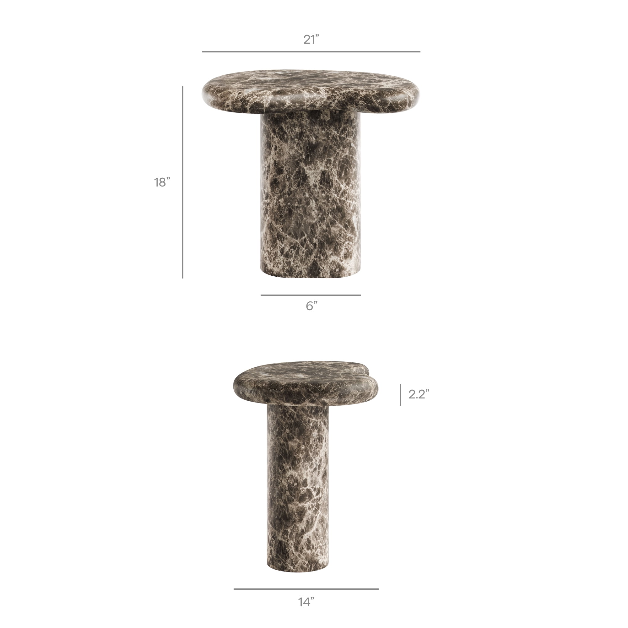 Elowen Outdoor Patio Faux Marble Side Table in Dark Emperador Marble
