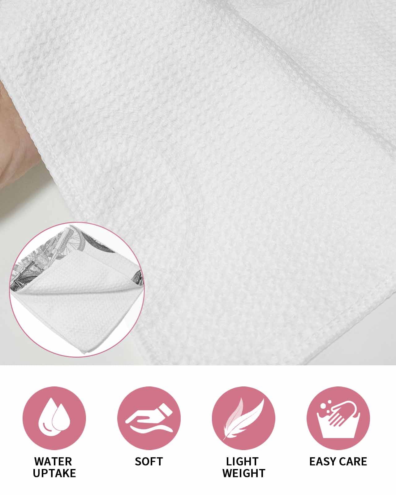 Black White Motorcycles Kitchen Dish Towels for Drying Dishes Set of 3, Modern Hand-Painted Vehicles Waffle Weave Microfiber Hand Tea Bathroom Towels Quick Dry & Absorbent Towel 12x12