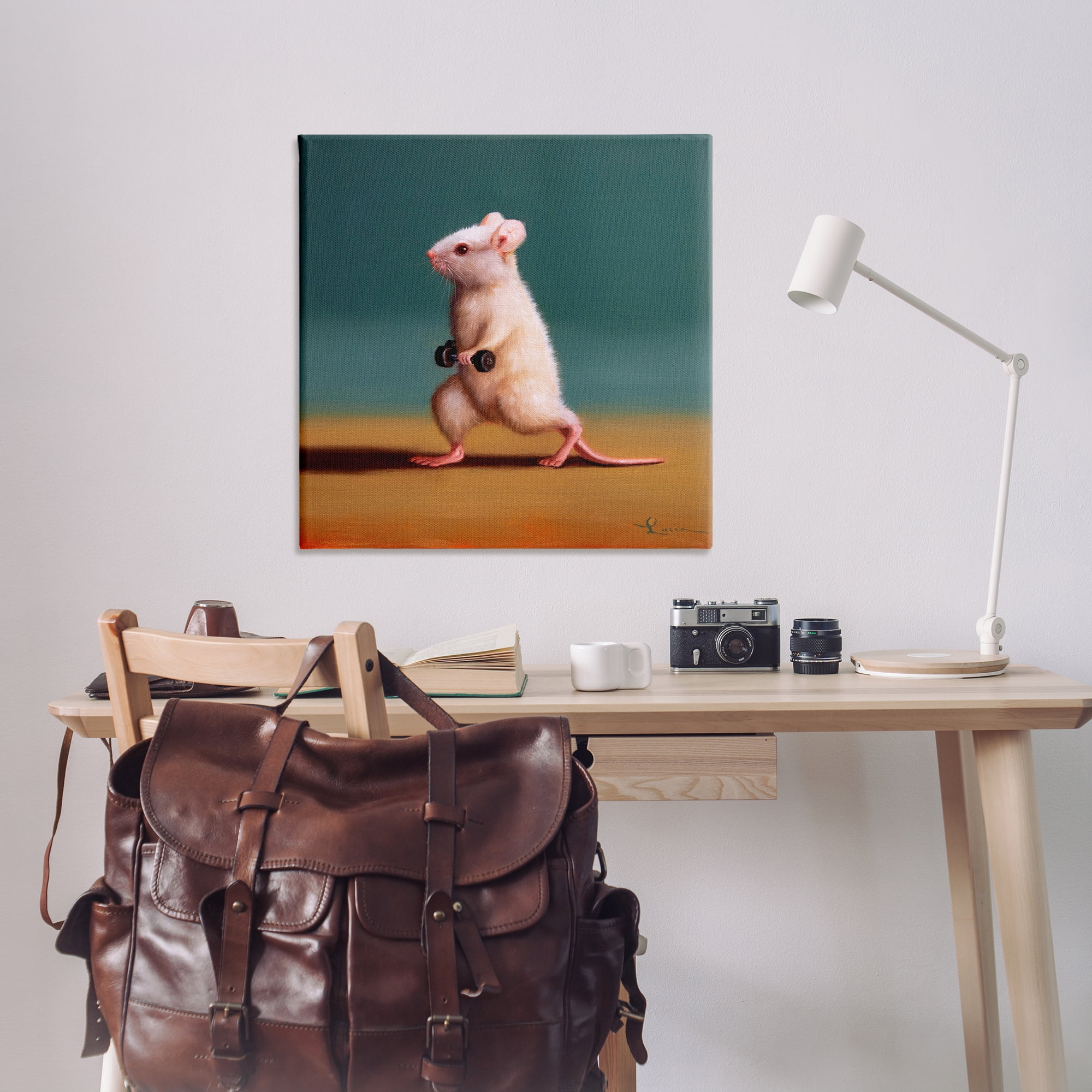 Stupell Industries Weight Exercising Mouse Animals Painting Wrapped Canvas Art Print Wall Art, 36 x 36
