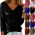 thumbnail image 6 of Diufon Leather Tops for Women Dressy Casual Cowl Neck Long Sleeve Top Spring Fashion Business Blouses, 6 of 8