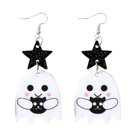 SUSHANG Ghost Pumpkin Earrings Halloween Drop Dangle Earrings for Women Lightweight Wooden Pumpkin Black Bat Halloween Earrings Cute Earrings Halloween Theme Gifts Party