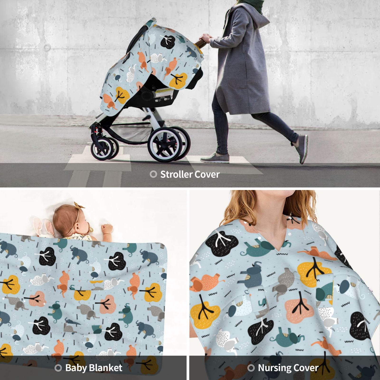 Car Seat Cover Baby - elephant tree Breathable Infant Car Seat Cover for Baby Carseat, Lightweight Comfort Baby Essentials Must Haves Newborn Stuff for Girl Boy