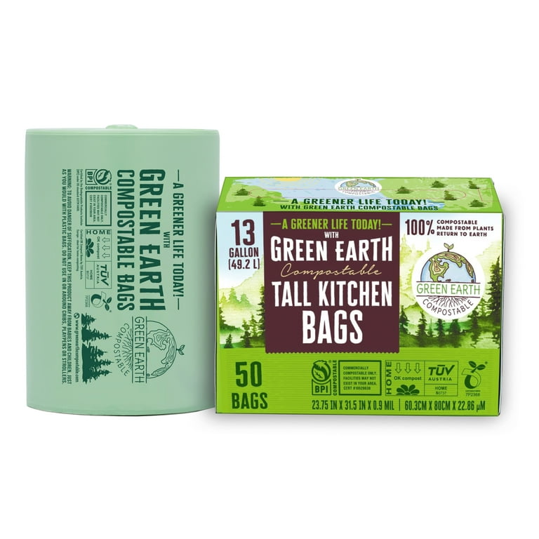 Compostable Tall Kitchen Garbage Bags, 13 Gallon