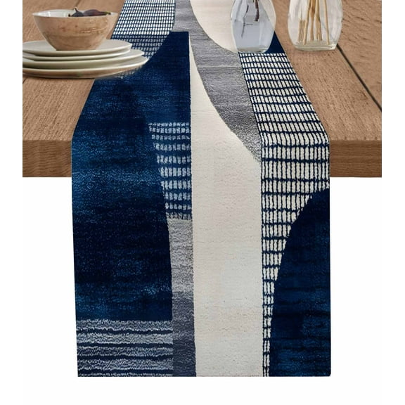 Boho Navy Blue Table Runner 70 Inches, Modern Geometric Abstract Art Bed Runner Dresser Scarves Tabletop for Indoor Outdoor Parties/Ceremony/Banquet, 13" x 70"