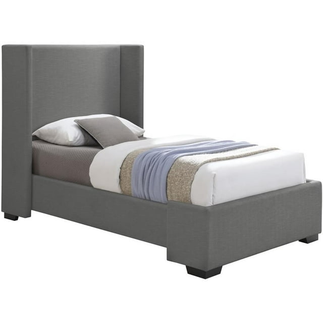 Meridian Furniture Lit Jumeau en Tissu Texturé Lin Gris Oxford