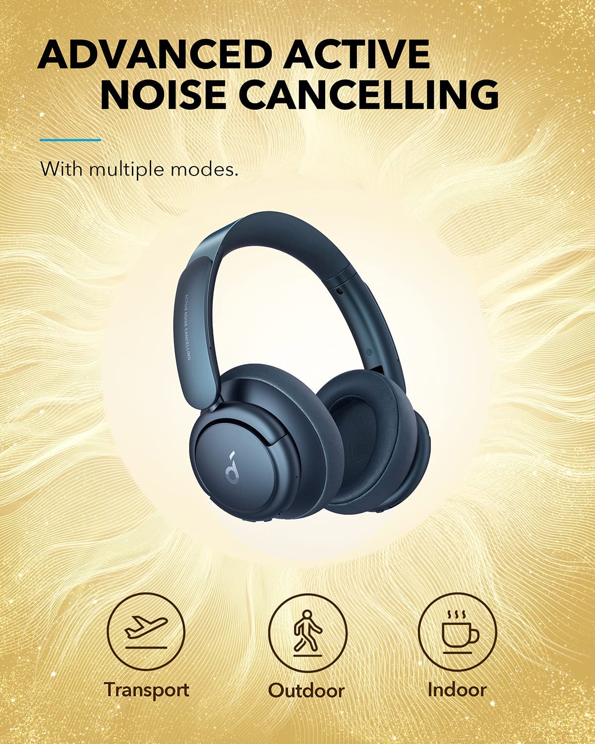 Soundcore by Anker Life Q35 Wireless Headphones over Ear Bluetooth Headset Active Noise Cancelling, Obsidian Blue - image 3 of 7