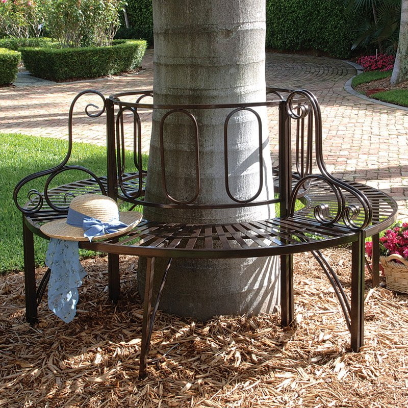 Steel Tree Surround Bench Wrap Around Furniture Decor Metal Garden Backyard Park 