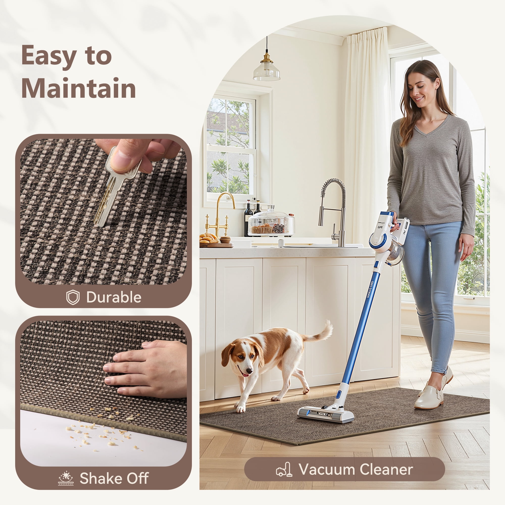 FEELHOME Door Mats for Inside 24"x47" Non Slip Rubber Welcome Mat for Inside Low-Profile Dirt Trapper Indoor Door Mats for Entryway Absorbent Washable Entry Rug Floor Mats Brown