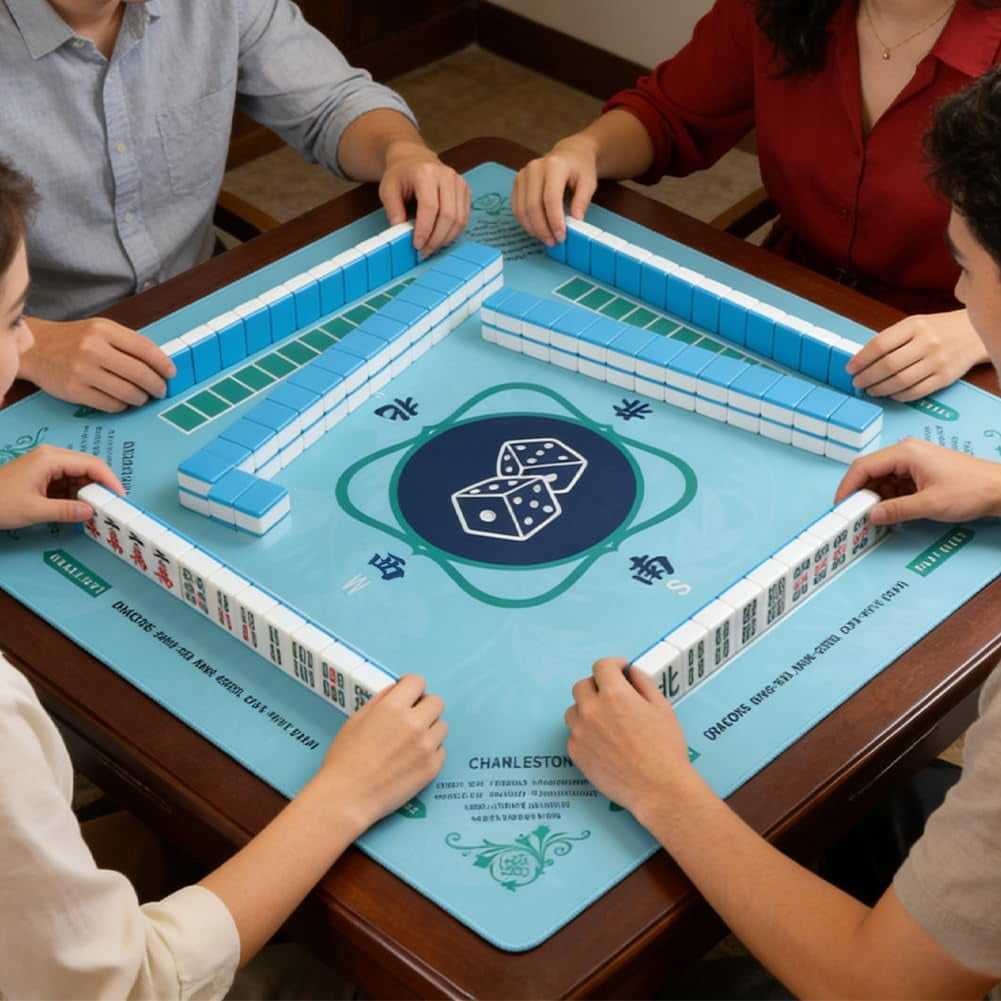 Mahjong Mat, Gaming Mat for Table with Bag, 31.5" x 31.5" Rubber Anti Slip & Noise Reduction Board Gaming Mats for Mahjong/Poker/Board Games/Card Games/Dominoes(Color:Type2)