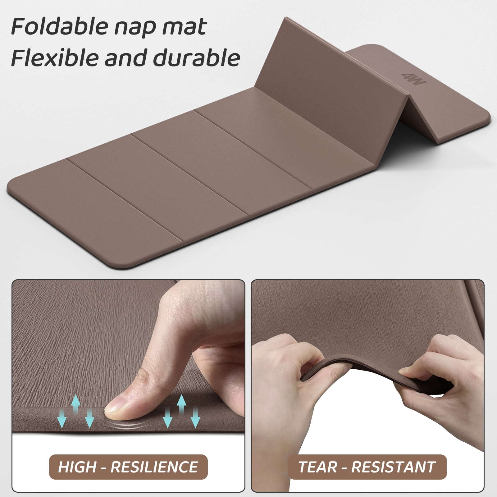 4W Foldable Yoga Mat 8mm Thick, TPE Non-Slip Fitness Mats, 3-in-1 for Yoga/Step Stool/Meditation, Quick Storage No Curling(Brown)