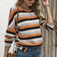 thumbnail image 5 of Defitshape Women's Long Sleeve Plus Size Crew Neck Pullover Tops Sweatshirt Striped Casual Tunic Orange Small, 5 of 5