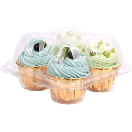 10 Pack 4 Compartment Cupcake Container Cupcake Carrier Holder Box BPA-Free Durable Large Clear Plastic Stackable Cup Cake Container Keep Your Cupcakes or Muffins Delicious