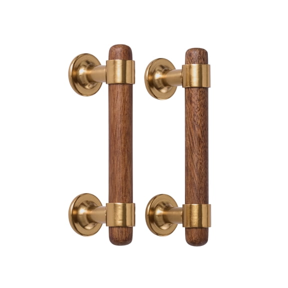Better Homes & Gardens Modern Heirloom Cabinet Pulls, Heritage Gold/Walnut Wood Finish, Set of 2