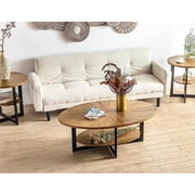Gexpusm Double layer Coffee Table,Oval Wood Farmhouse with Storage,47.87L x 30W x 17.99H,Brown