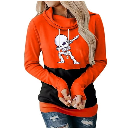 

Ziloco Women s Fashion Casual Halloween Printed Long Sleeve Blouse Pile Collar Pullover Tops Sweatershirt fall maternity dress 3/4 sleeve tops for women Orange S