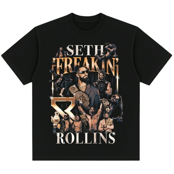 Men's Black Seth Rollins Montage Boxy T-Shirt