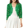 thumbnail image 5 of INSPIRE CHIC Women's Shrugs Floral Lace Cardigan 3/4 Sleeves Sheer Cover Up Top XS Green, 5 of 7