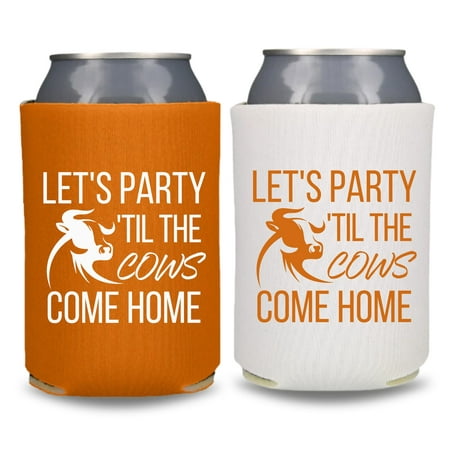 

Fall Wedding Can Coolers Let s Party Til The Cows Come Home Wedding Party Gift and Souvenir Couple Beer Hugger (2Pack (1 White 1 Burnt Orange))