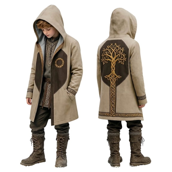 Kiijoy Toddler Boys Hooded Long Jacket Fantasy Halloween Outerwear Cardigan Coat, Khaki, 4-5 Years