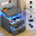 thumbnail image 3 of Modern RGB Smart Nightstand with Wireless Charging Station, USB Port - LED Nightstand Table for Bedroom Furniture - 2 Drawers & Open Storage Shelf - Home Office End Side Cabinet, Gray, 3 of 8