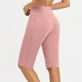 thumbnail image 5 of Wyobmus Womens Workout Long Shorts High Waisted Bermuda Shorts Loose Solid Tummy Control Walking Running Yoga Short Pink, 5 of 6