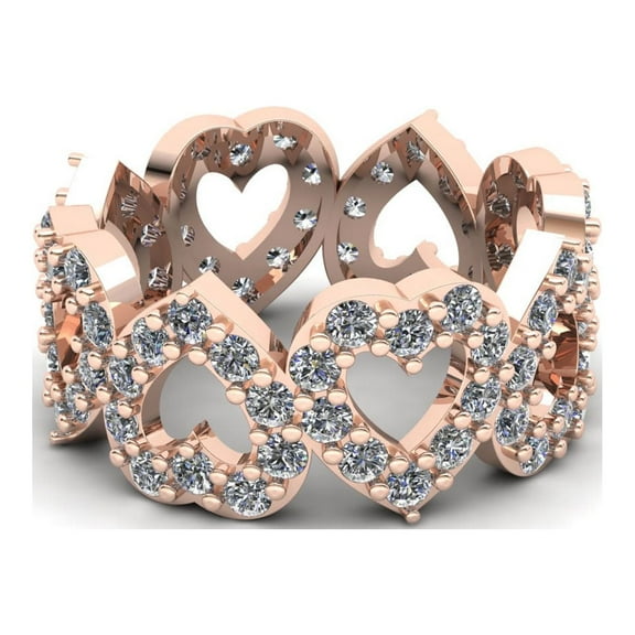 Natural 1.45Ct Round Cut Diamond Alternating Heart Women's Anniversary Wedding Eternity Band Ring Solid 18k Rose Gold F VS1