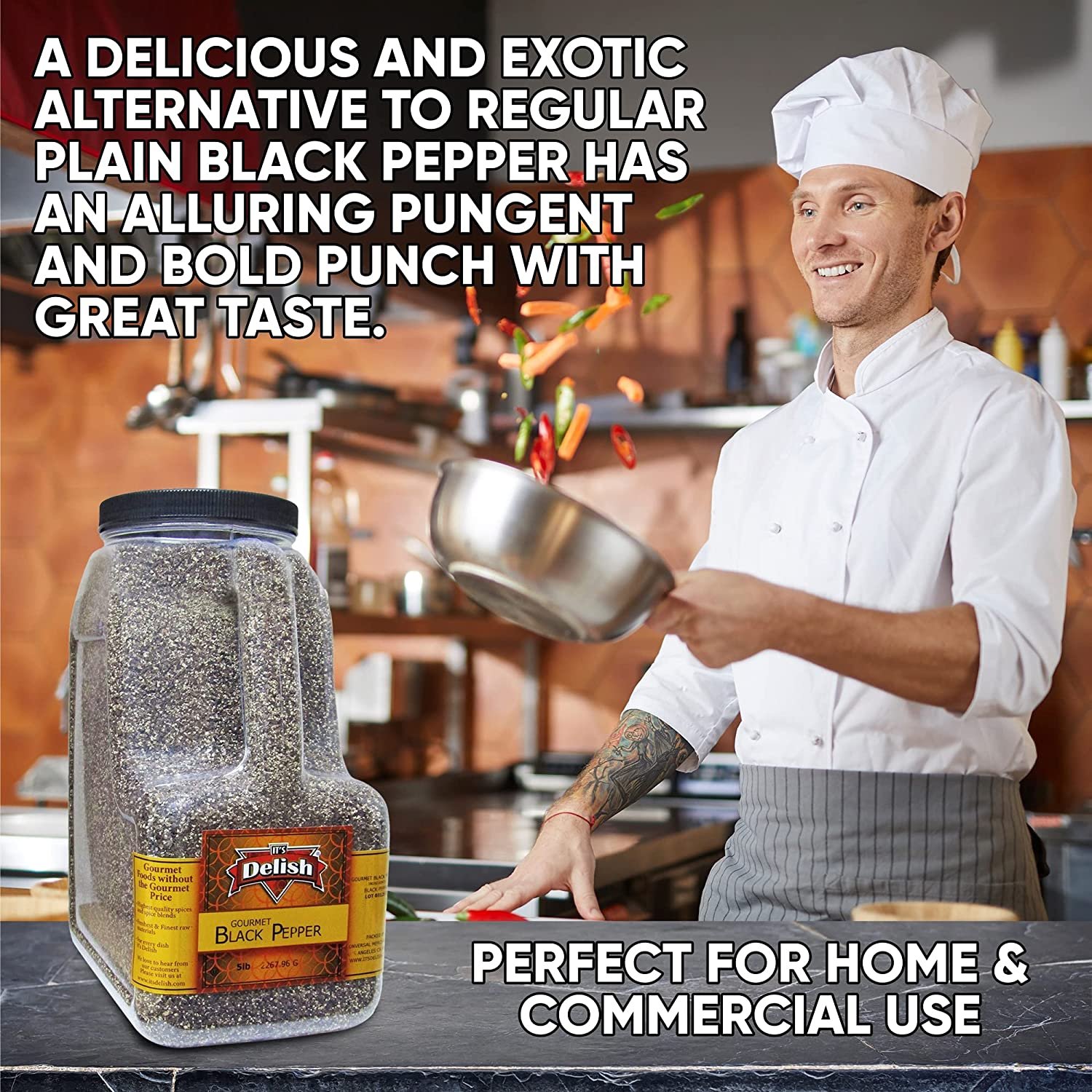 Gourmet Ground Black Pepper by Its Delish, 5 LB Restaurant Gallon Size Container Jug with Handle  Premium Gourmet Ground Pepper Bulk Spices  All Natural and Kosher