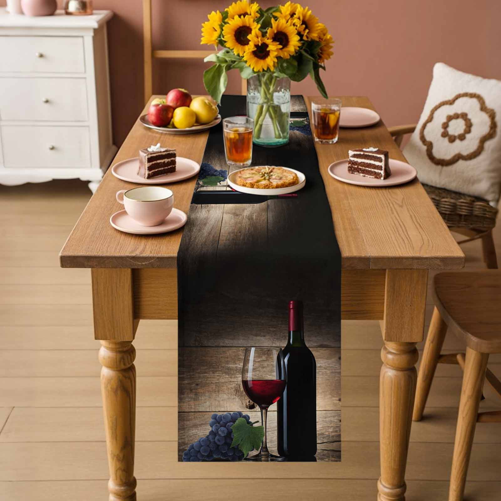 Red Wines Table Runner 90 Inches Long Farmhouse Dress Scarves, Grapes Vintage Wooden Grain Farmhouse Dining Tablerunner for Coffee Table/Kitchen Island/Party Décor, 13" x 90"
