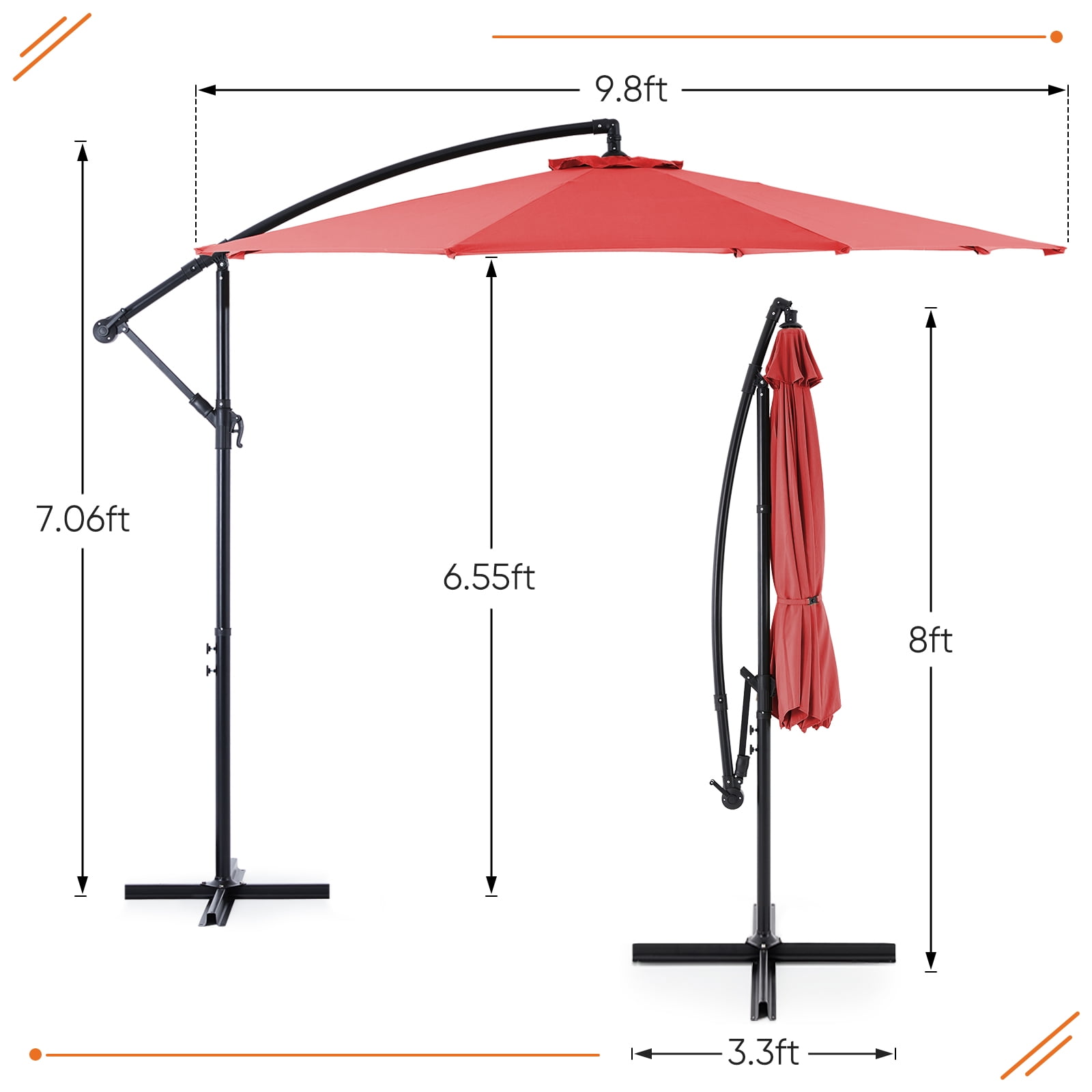 10FT Patio Umbrellas, 8 Ribs, UV Protection for Pool Garden Backyard Market, Red